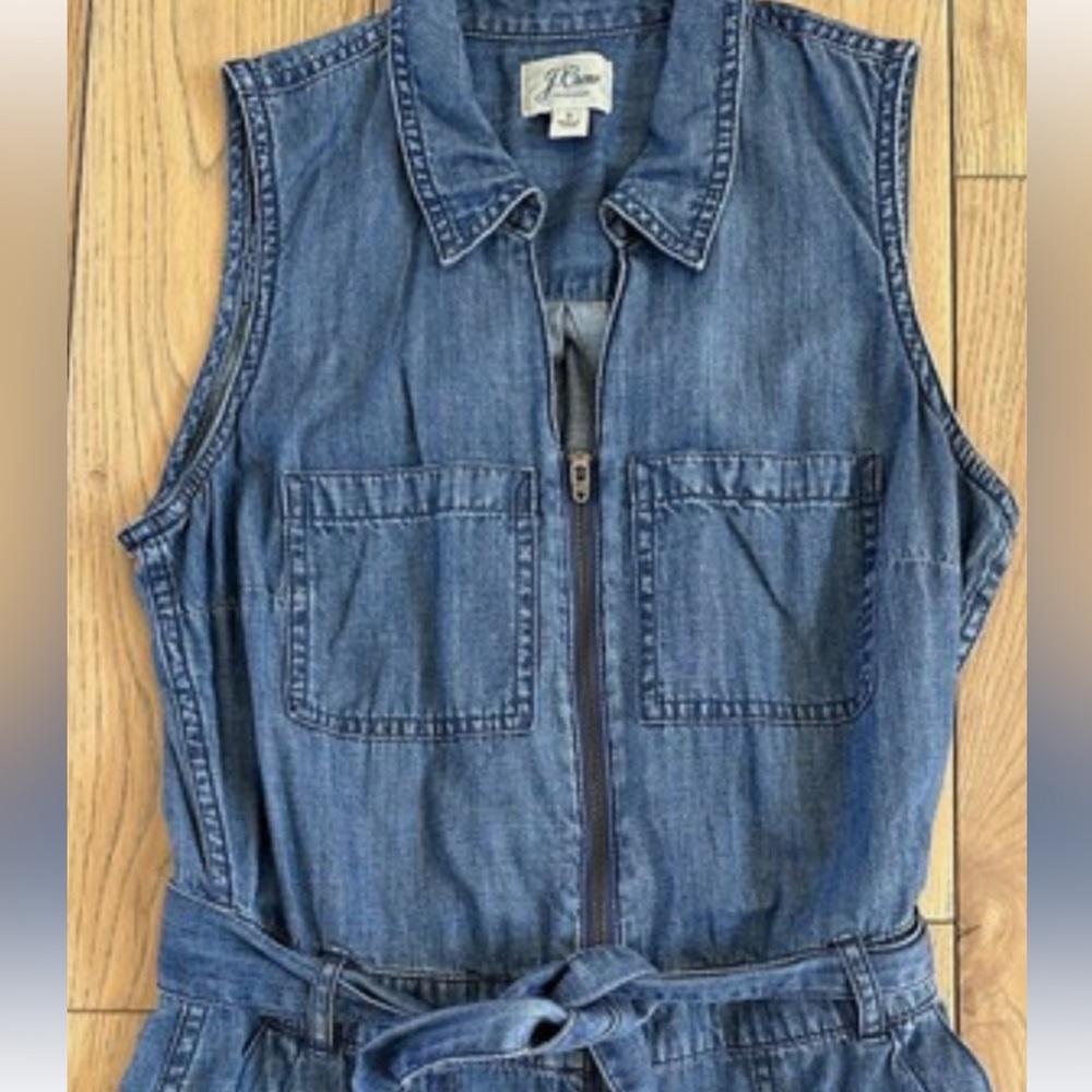 J. Crew Blue Denim Sleeveless Jumpsuit (Ankle/Cropped)